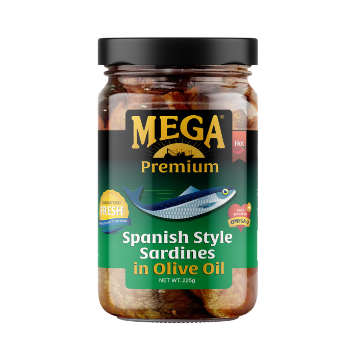 Mega Sardines Spanish Style in Olive Oil Bottled 225g