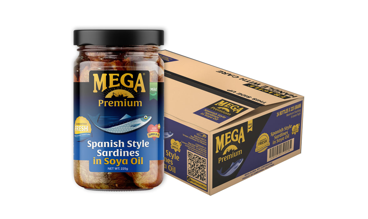 Mega Premium Sardines in Soya Oil Bottled 225g x 24