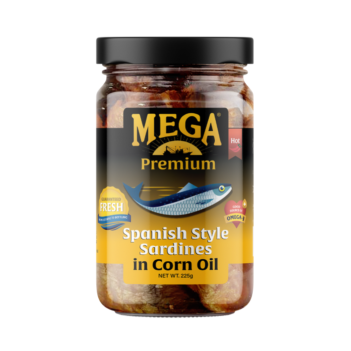 Mega Sardines Spanish Style in Corn Oil Bottled 225g