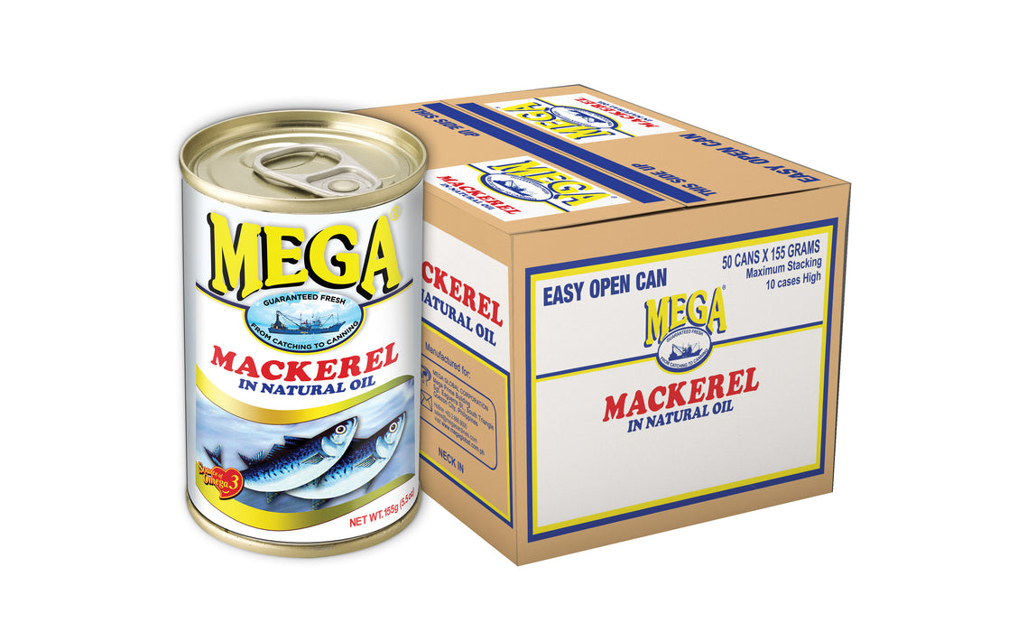 Mega Mackerel in Natural Oil 155g x 50