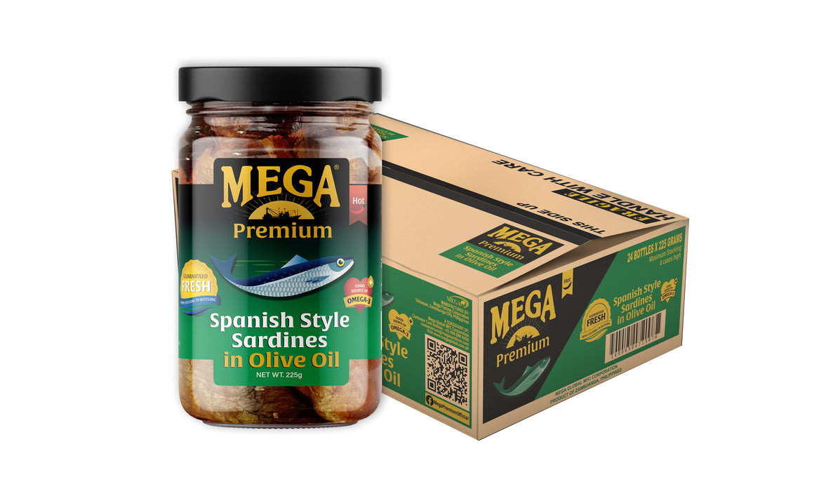 Mega Premium Sardines in Olive Oil Bottled 225g x 24